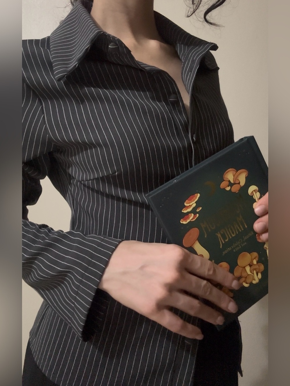 Women’s Black Pinstripe Button-Down Shirt